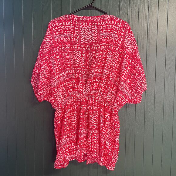 NWT Victoria’s Secret Heart Print Swim Cover Up Wrap, One Size – Red and White - Picture 2 of 7